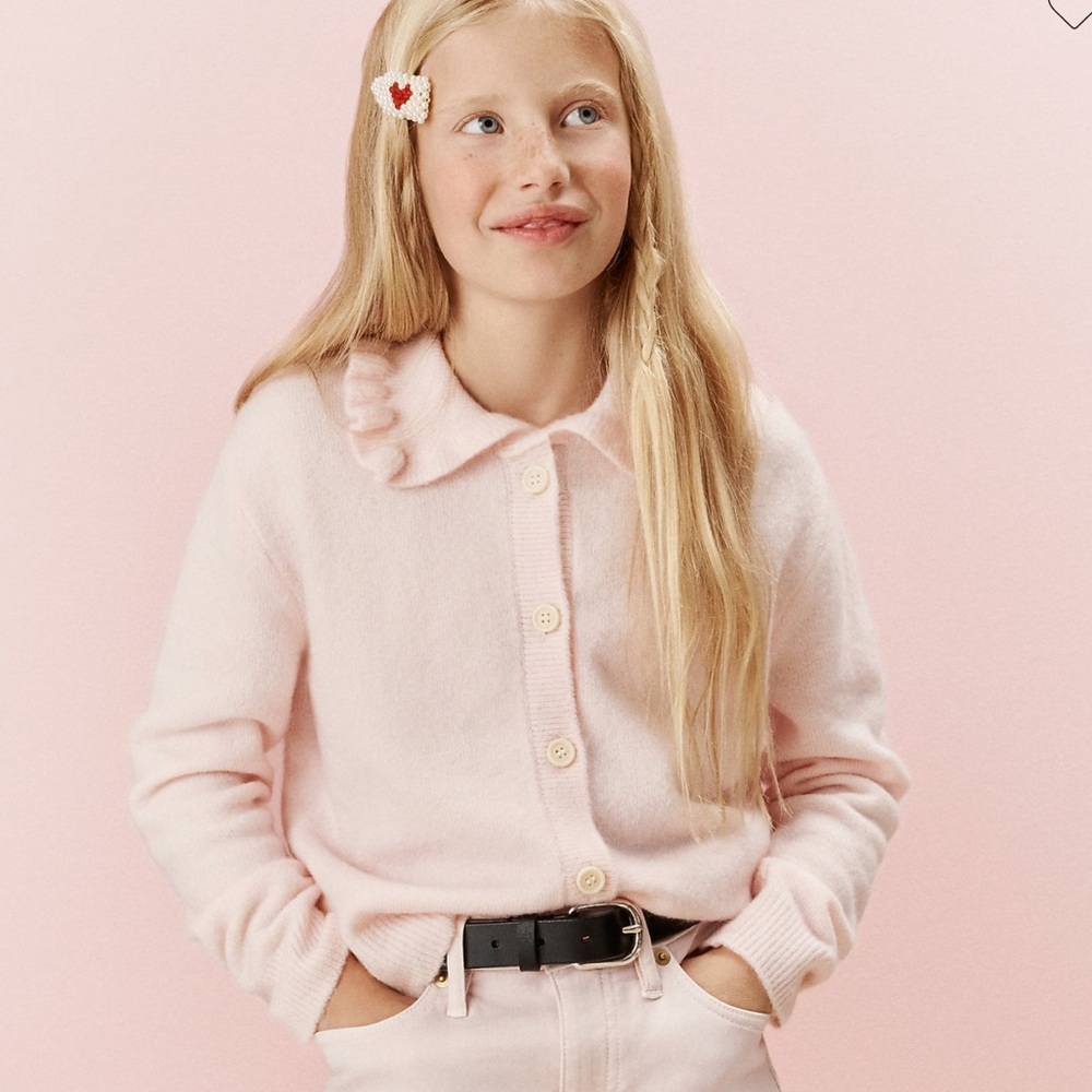 New with tags J.Crew girls Pink Ruffle-Collar Cardigan Sweater supersoft yarn